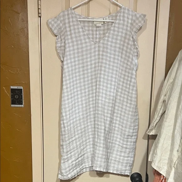 Cynthia rowley 100% linen Women's Gingham V-Neck Dress - Picture 1 of 2